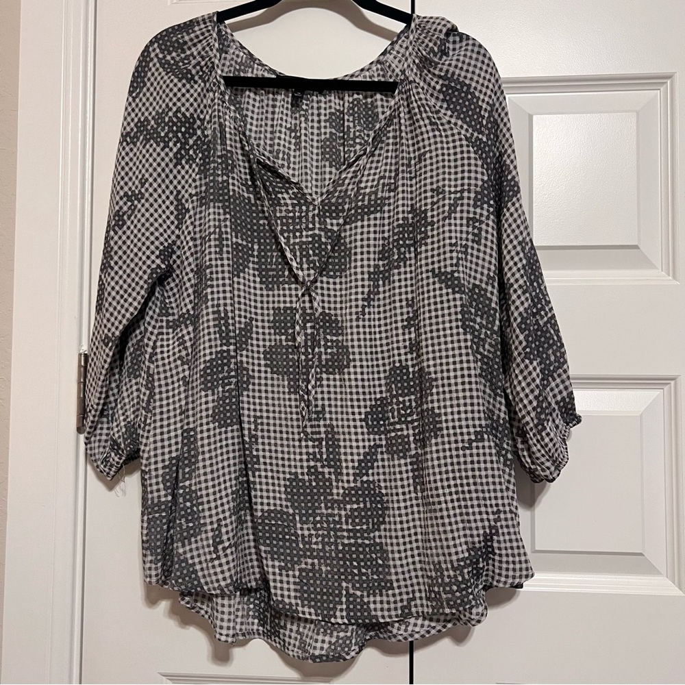 Fred David Black and White Checkered Floral Blouse